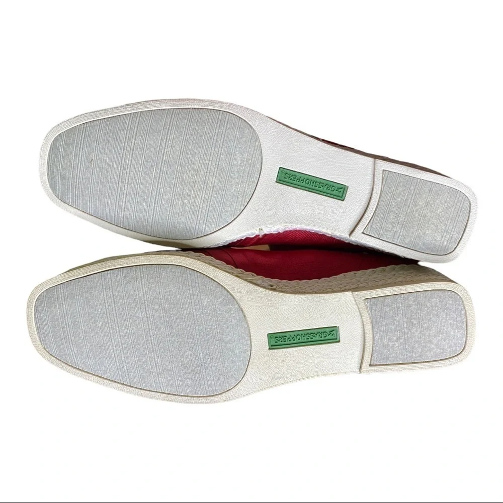 Grasshopper Espadrilles Wedges Peeptoe Red Sateen New without Box/Tag 9.5 W